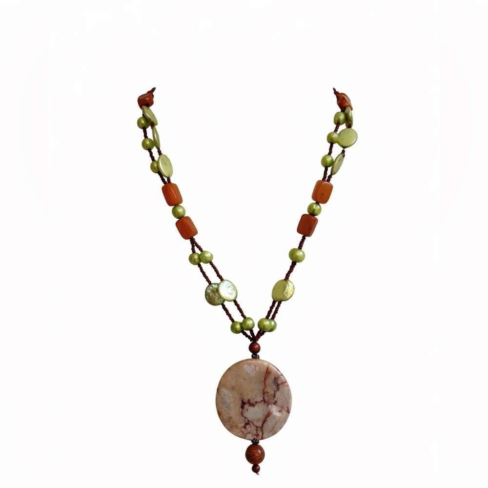 ☀️Artisan Earthy  Beaded Necklace crafted from Natural stonesRed Creek jasper